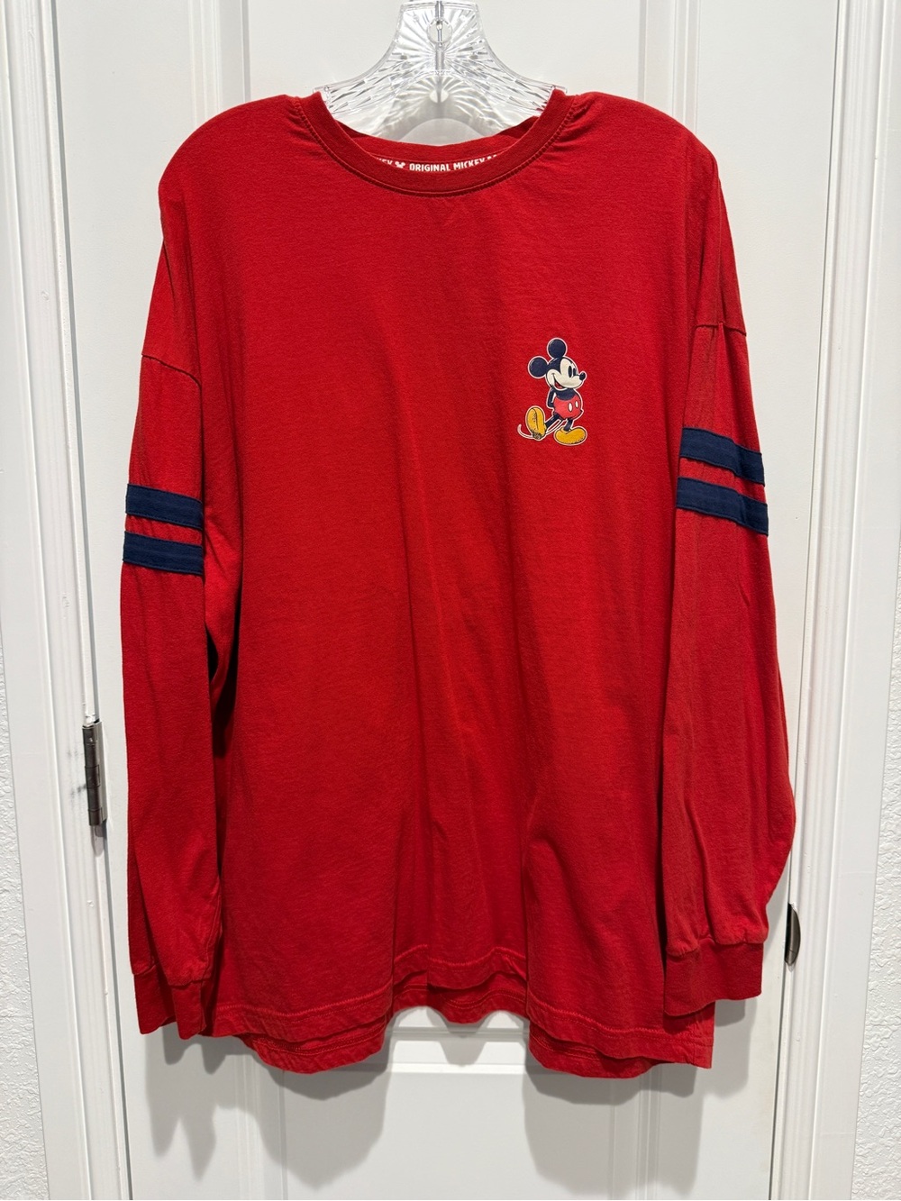 Mickey Mouse Red Long Sleeve Tee with Navy Stripes